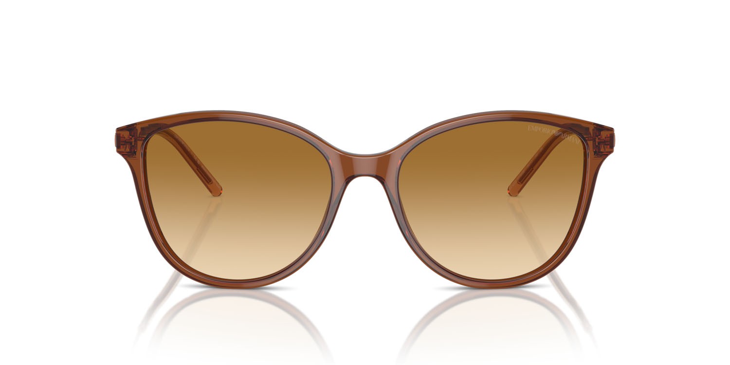 Sonnenbrillen Emporio Armani EA 4220 (61103B) farbe marrone chiaro brillante trasparente form cat-eye gläser giallo sfumato marrone chiaro