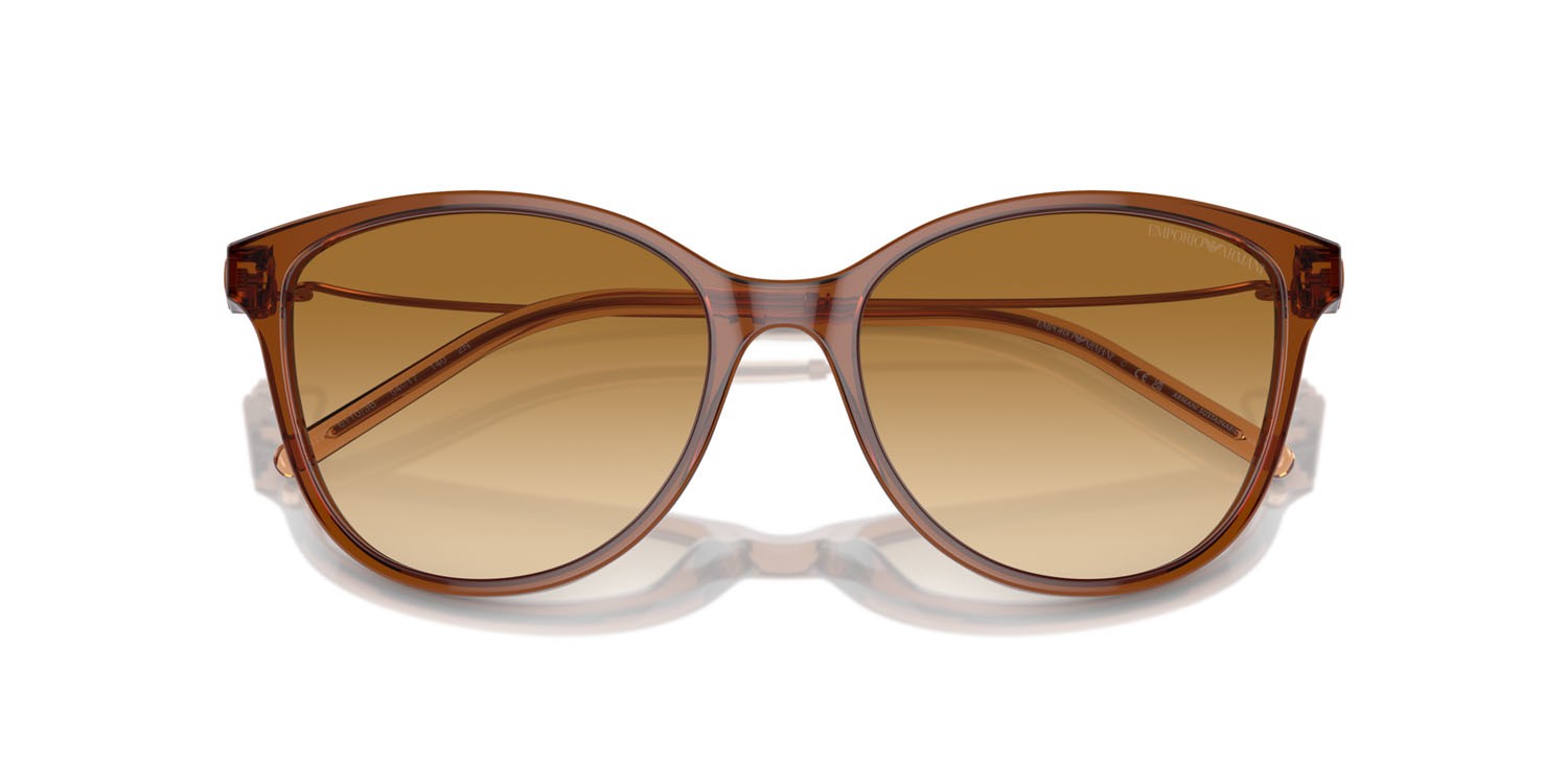 Sonnenbrillen Emporio Armani EA 4220 (61103B) farbe marrone chiaro brillante trasparente form cat-eye gläser giallo sfumato marrone chiaro