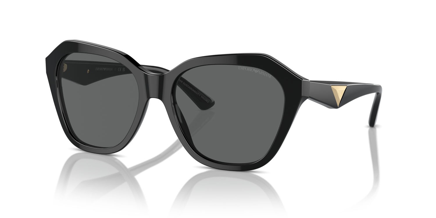 Sunglasses Emporio Armani EA 4221 (501787) color nero lucido shape irregular lenses grigio scuro