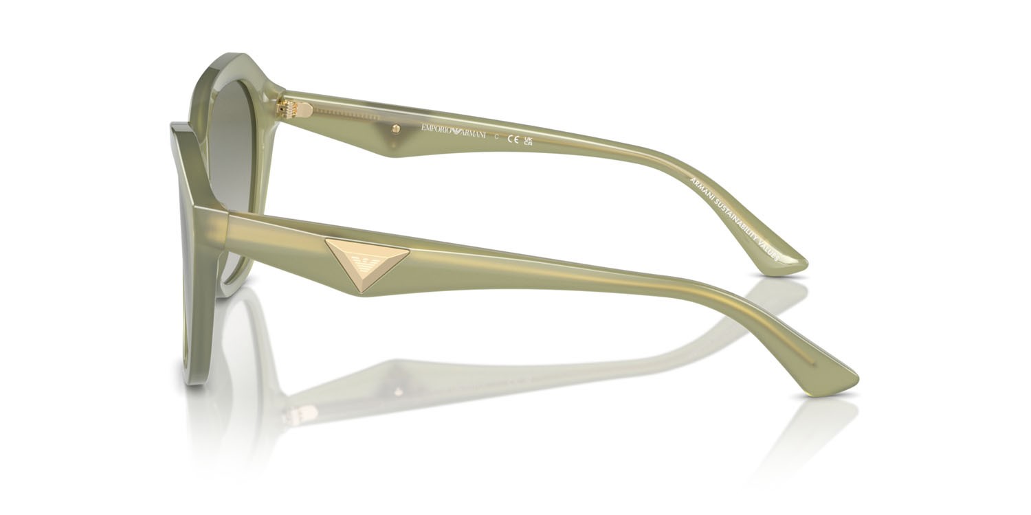 Sunglasses Emporio Armani EA 4221 (61168E) color verde opalino brillante shape irregular lenses verde sfumato