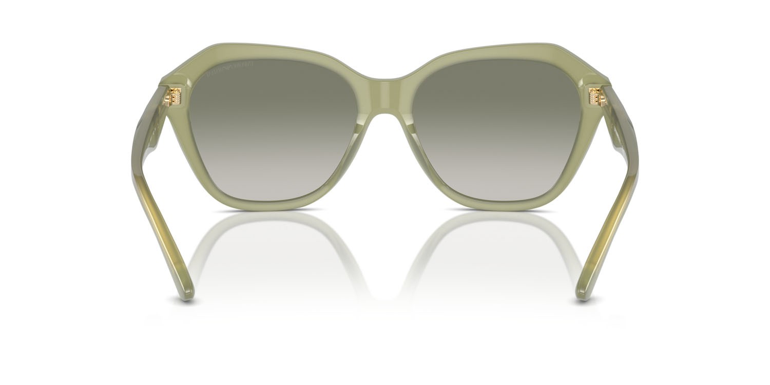 Sunglasses Emporio Armani EA 4221 (61168E) color verde opalino brillante shape irregular lenses verde sfumato