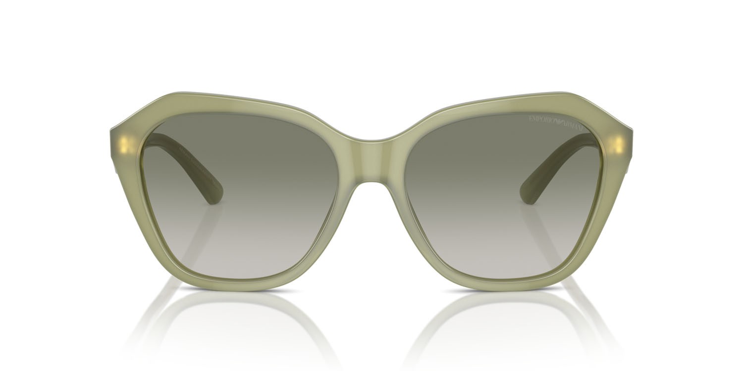 Sunglasses Emporio Armani EA 4221 (61168E) color verde opalino brillante shape irregular lenses verde sfumato