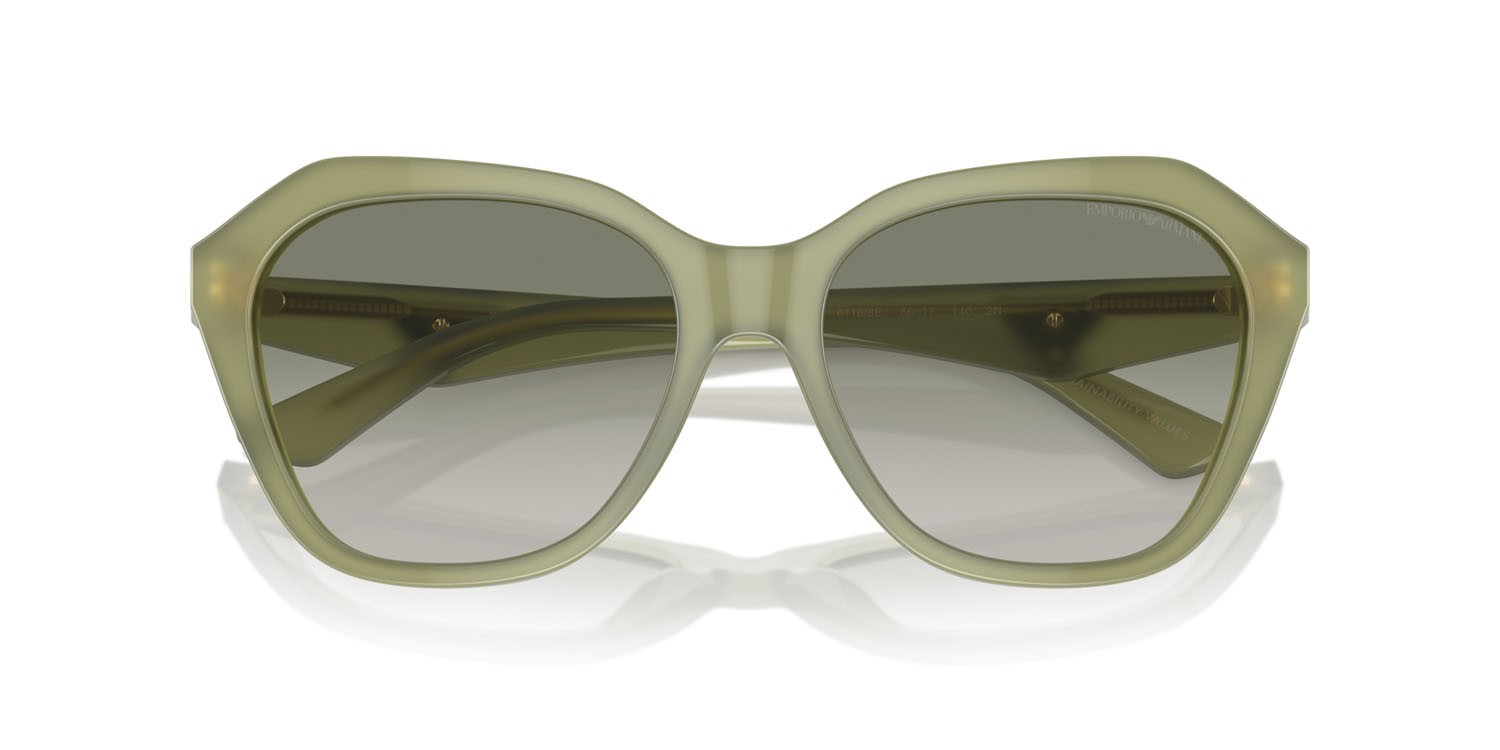 Sunglasses Emporio Armani EA 4221 (61168E) color verde opalino brillante shape irregular lenses verde sfumato