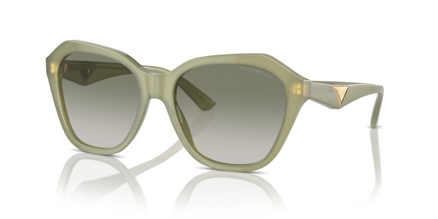 Sunglasses Emporio Armani EA 4221 (61168E) color verde opalino brillante shape irregular lenses verde sfumato