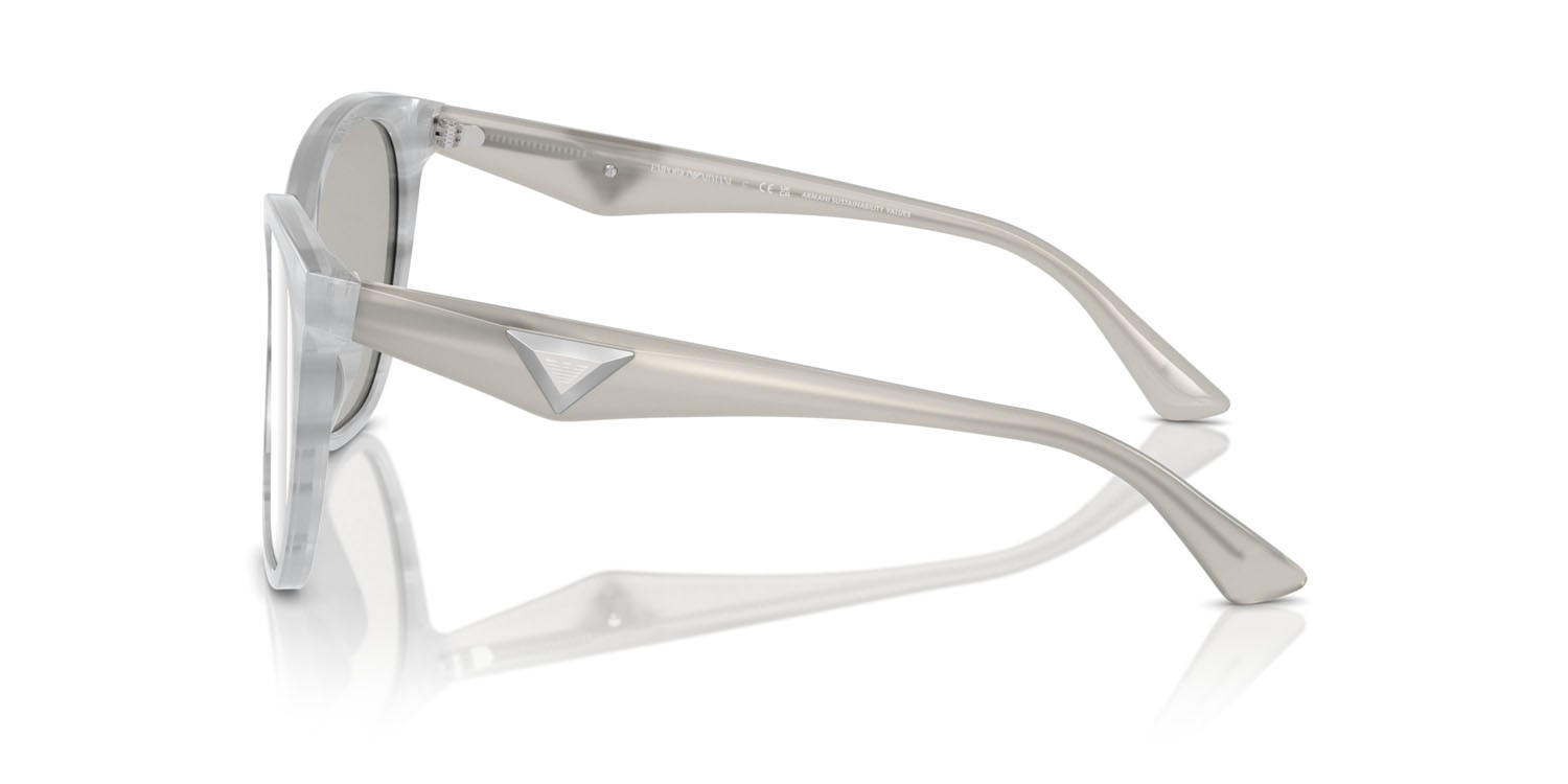 Sunglasses Emporio Armani EA 4222U (611487) color grigio striato lucido shape butterfly lenses grigio chiaro/flash argento