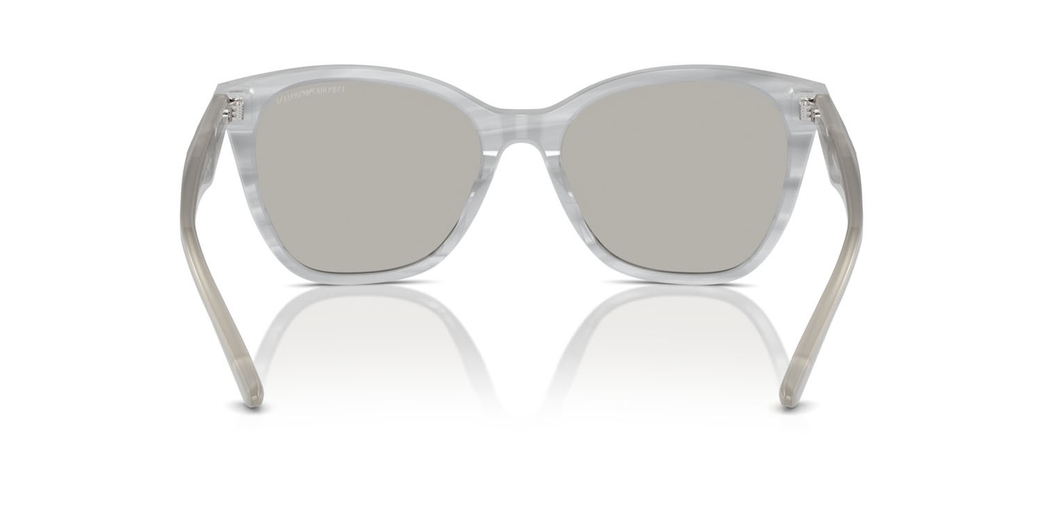 Sunglasses Emporio Armani EA 4222U (611487) color grigio striato lucido shape butterfly lenses grigio chiaro/flash argento