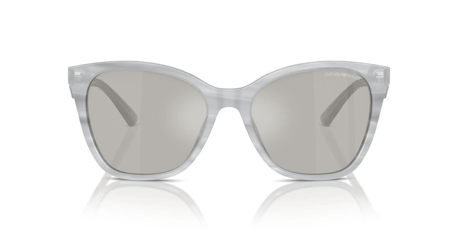 Sunglasses Emporio Armani EA 4222U (611487) color grigio striato lucido shape butterfly lenses grigio chiaro/flash argento
