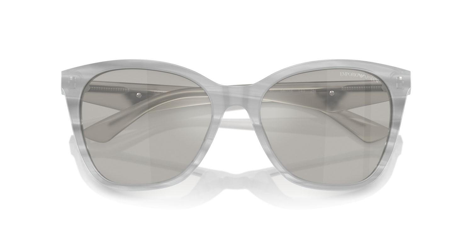 Sunglasses Emporio Armani EA 4222U (611487) color grigio striato lucido shape butterfly lenses grigio chiaro/flash argento