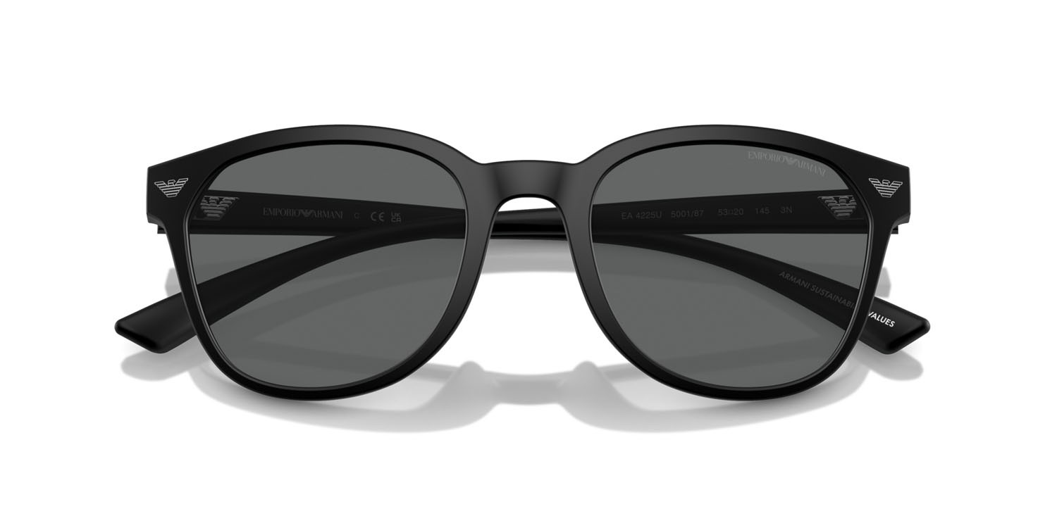 Occhiali da sole Emporio Armani EA 4225U (500187) colore nero opaco forma pantos lenti grigio scuro