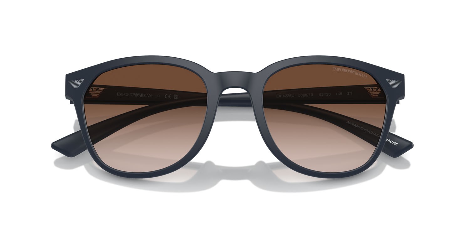 Occhiali da sole Emporio Armani EA 4225U (508813) colore blu opaco forma pantos lenti marrone sfumato