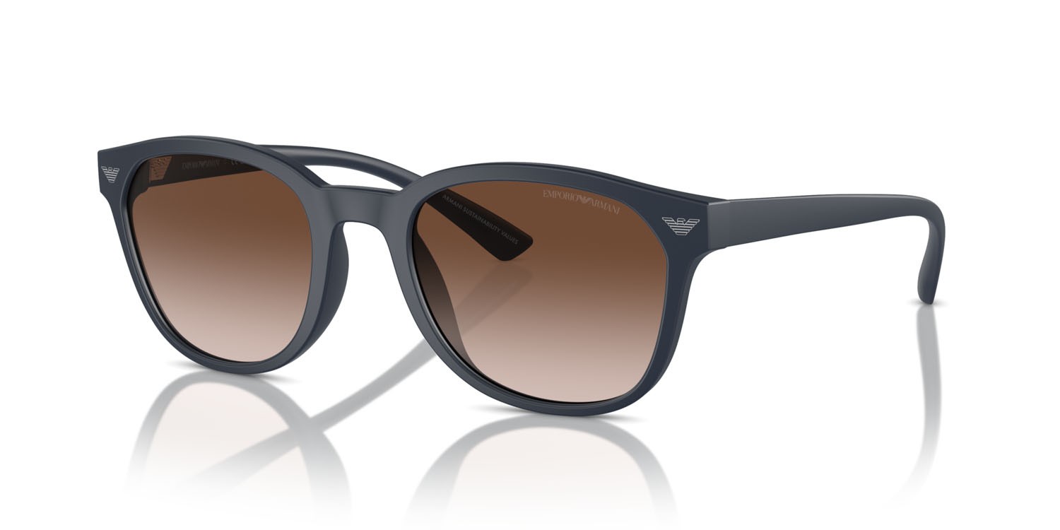 Occhiali da sole Emporio Armani EA 4225U (508813) colore blu opaco forma pantos lenti marrone sfumato
