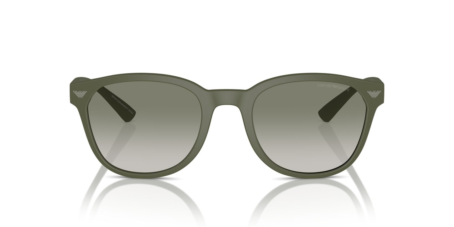 Occhiali da sole Emporio Armani EA 4225U (60998E) colore verde opaco forma pantos lenti verde sfumato