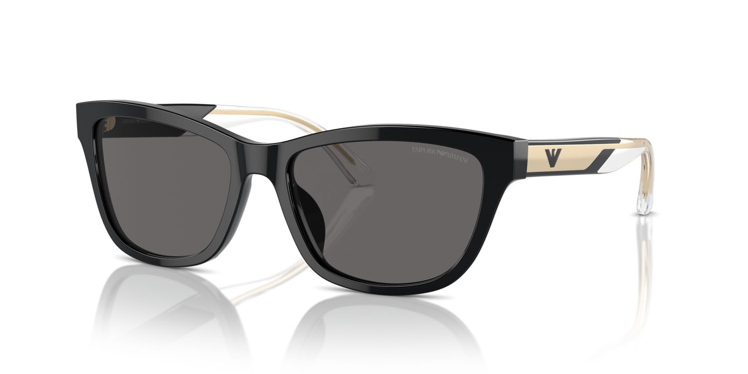Occhiali da sole Emporio Armani EA 4227U (501787) colore nero lucido forma cat eye lenti polar grigio scuro