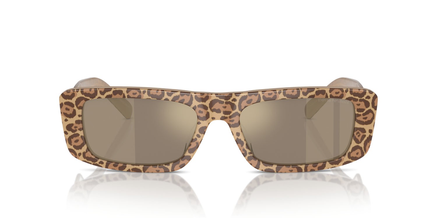 Sonnenbrillen Emporio Armani EA 4229U (61195A) farbe stampa leopardo form rechteckig gläser marrone chiaro specchiato oro