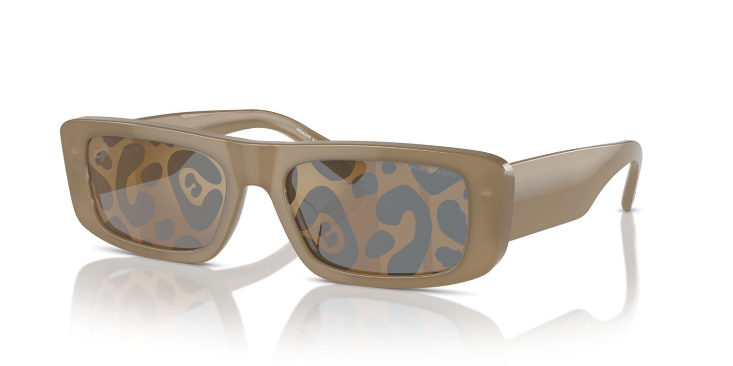 Occhiali da sole Emporio Armani EA 4229U (6121TO) colore opaline dark mud forma rettangolare lenti stampa leopardo