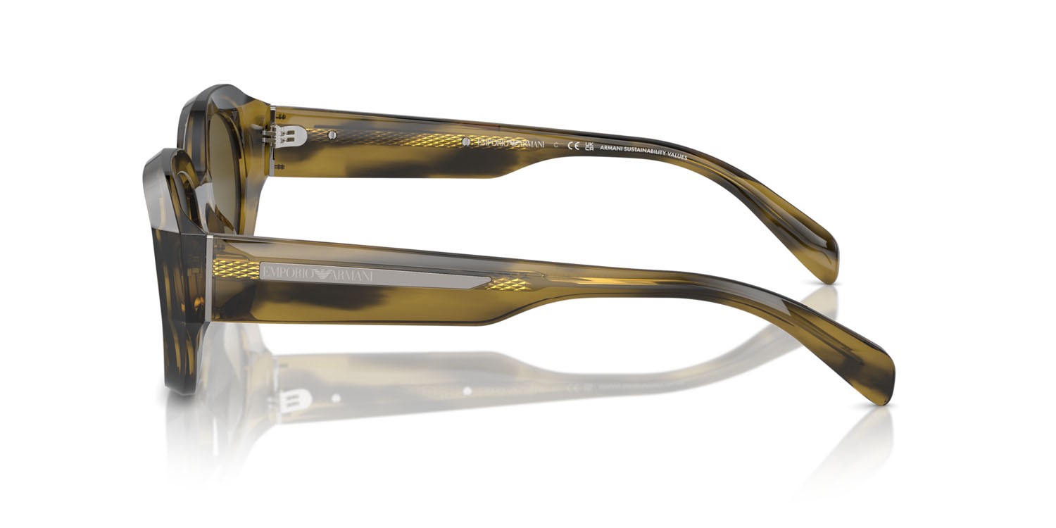 Occhiali da sole Emporio Armani EA 4230U (614873) colore shiny striped green forma irregolare lenti marrone scuro