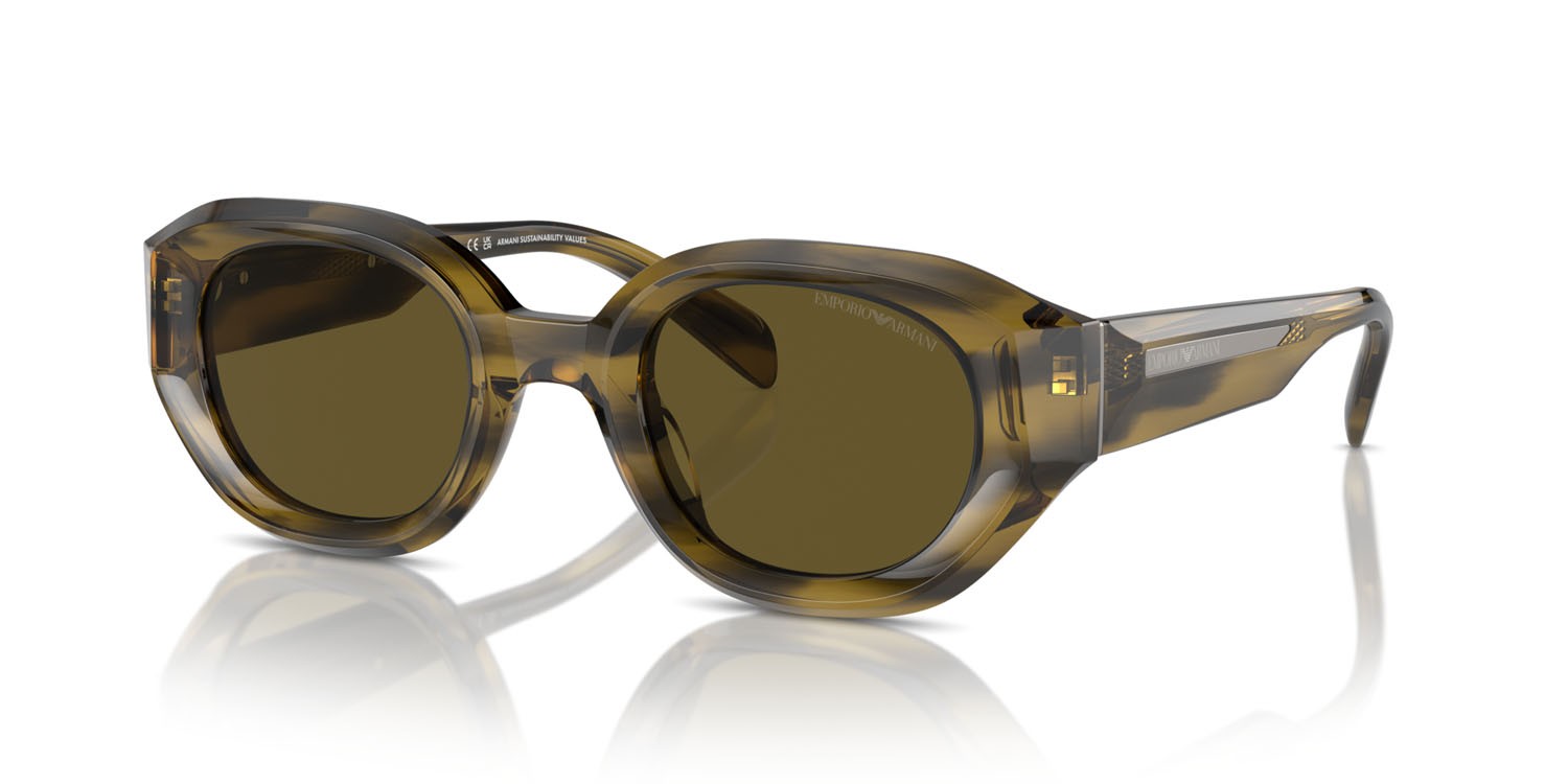 Occhiali da sole Emporio Armani EA 4230U (614873) colore shiny striped green forma irregolare lenti marrone scuro