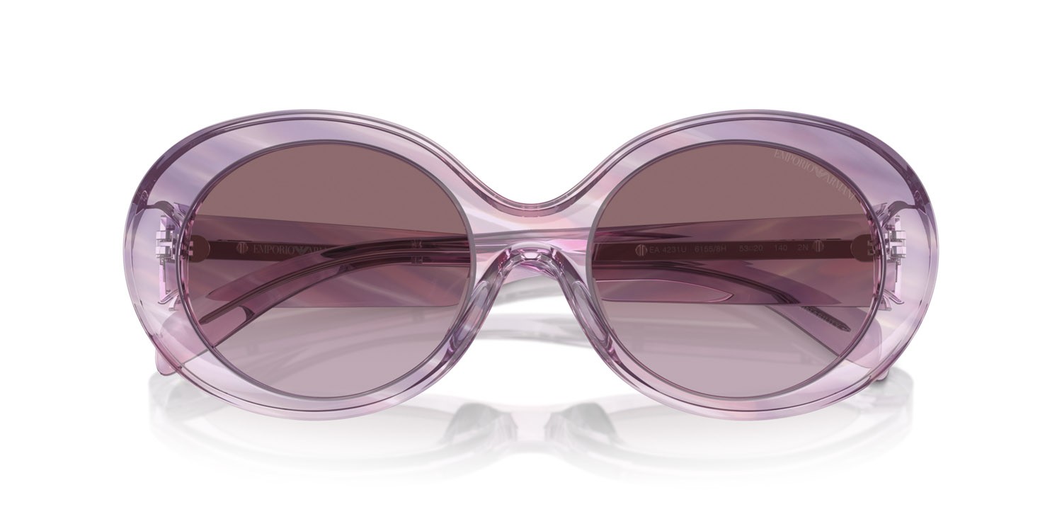 Sunglasses Emporio Armani EA 4231U (61558H) color striato rosa shape oval lenses violetto sfumato