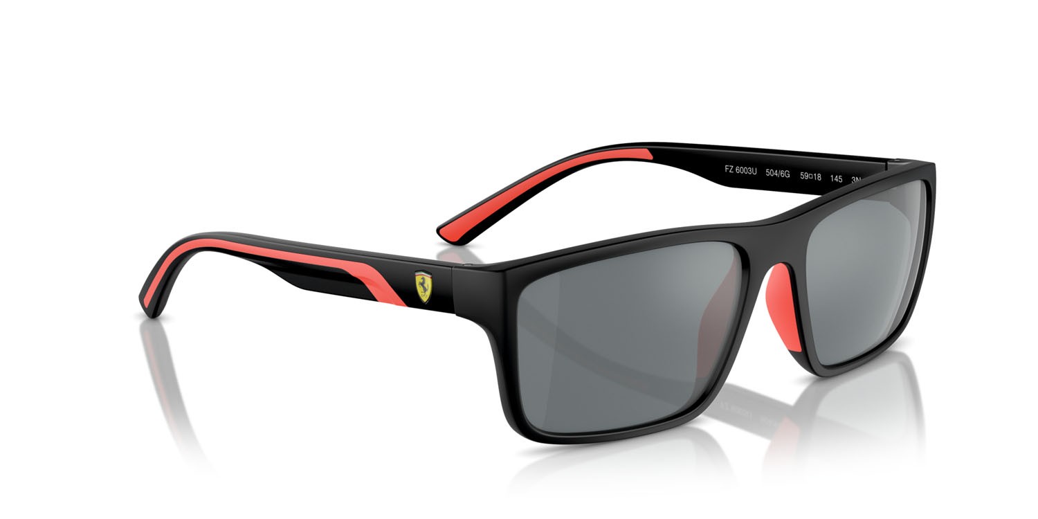 Occhiali da sole Ferrari Scuderia FZ 6003U (504/6G) colore nero opaco forma rettangolare lenti grigio nero specchiato