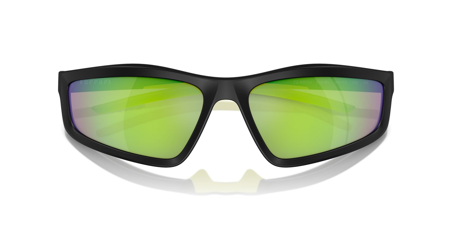 Occhiali da sole Ferrari Scuderia FZ 6007U (504/8N) colore nero opaco forma irregolare lenti lime mirror green