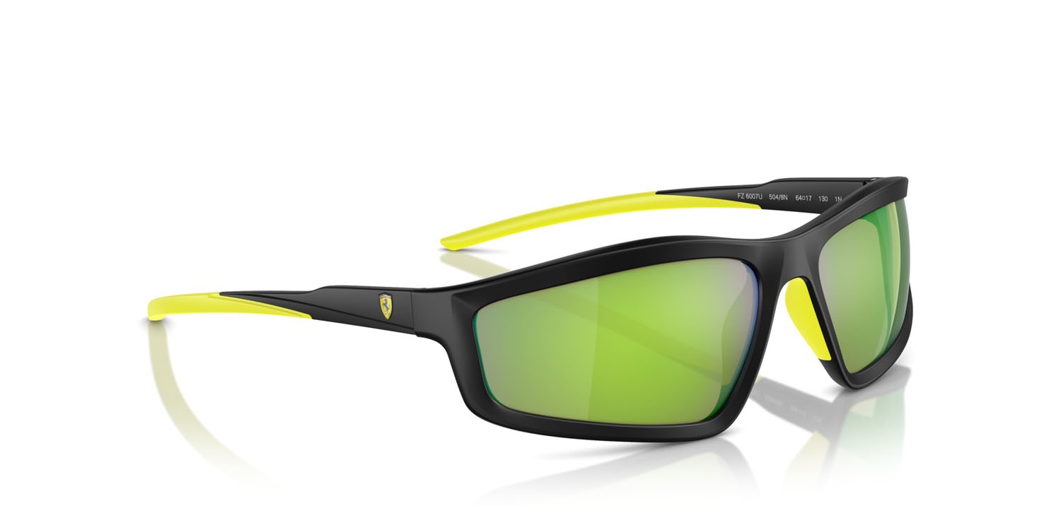 Occhiali da sole Ferrari Scuderia FZ 6007U (504/8N) colore nero opaco forma irregolare lenti lime mirror green