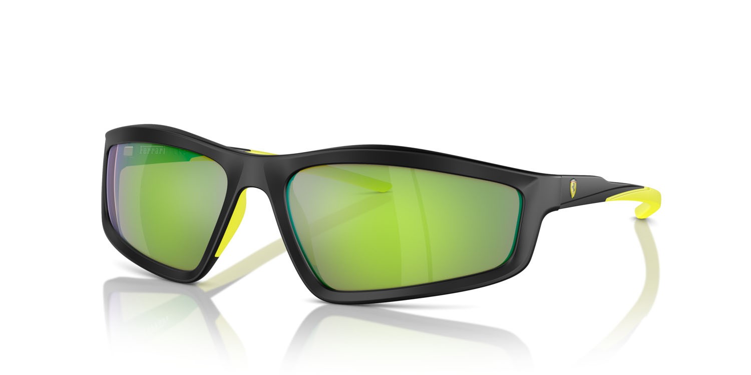 Occhiali da sole Ferrari Scuderia FZ 6007U (504/8N) colore nero opaco forma irregolare lenti lime mirror green