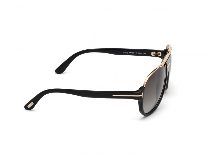 Sunglasses Tom Ford Dimitry FT0334 (01P) color nero lucido shape aviator lenses verde grad.