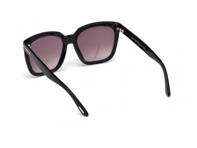 Sunglasses Tom Ford Amarra FT0502 (01T) color nero lucido  shape geometric lenses bordeaux grad.