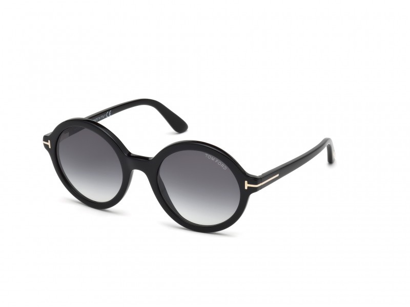 Occhiali da sole Tom Ford Nicolette-02 FT0602 (001) colore nero lucido forma rotondo lenti fumo 