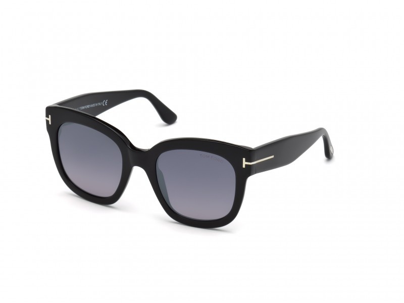 Sunglasses Tom Ford Beatrix-02 FT0613 (01C) color nero lucido shape geometric lenses fumo specchiato