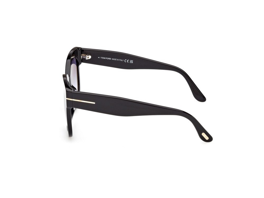Sunglasses Tom Ford Beatrix-02 FT0613 (01W) color nero lucido  shape geometric lenses blu sfumato