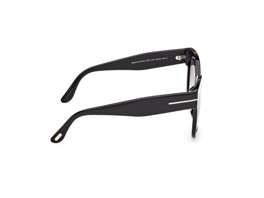 Sunglasses Tom Ford Beatrix-02 FT0613 (01W) color nero lucido  shape geometric lenses blu sfumato