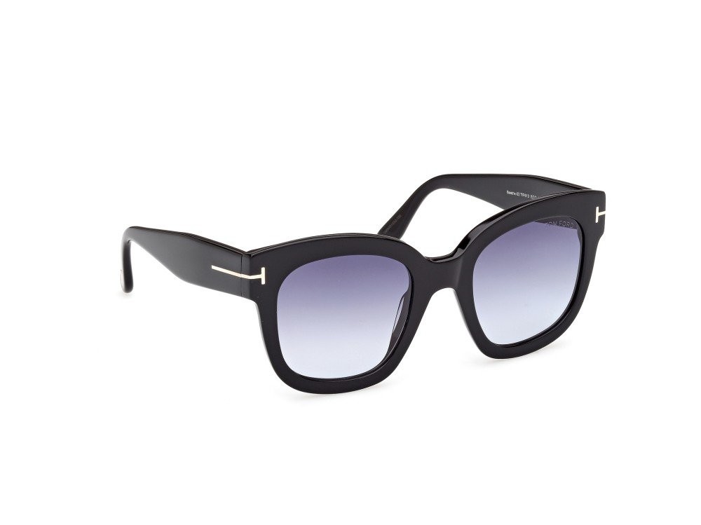 Sunglasses Tom Ford Beatrix-02 FT0613 (01W) color nero lucido  shape geometric lenses blu sfumato