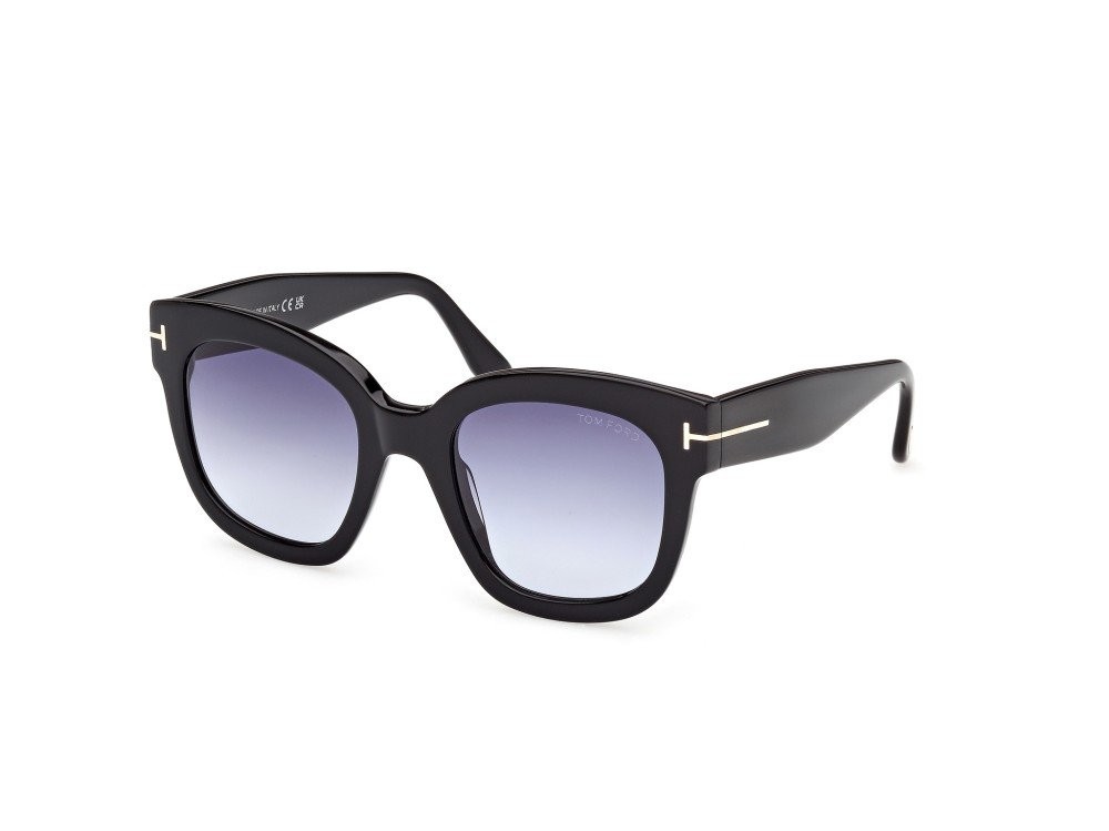 Sunglasses Tom Ford Beatrix-02 FT0613 (01W) color nero lucido  shape geometric lenses blu sfumato