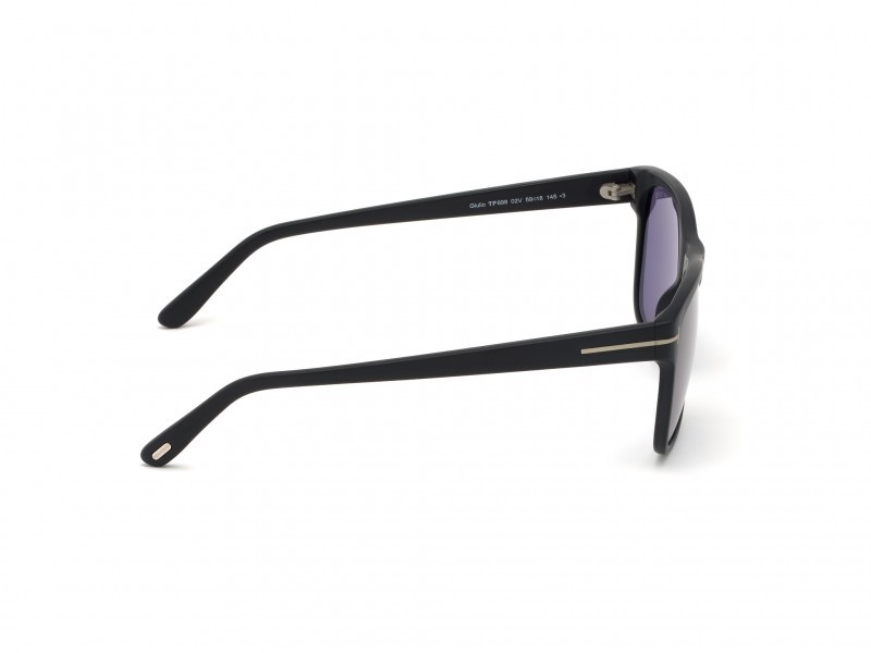 Sunglasses Tom Ford Giulio FT0698 (02V) color nero opaco shape geometric lenses blu