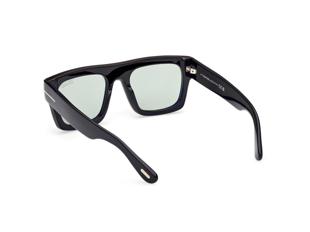 Occhiali da sole Tom Ford Fausto FT0711 (01N) colore nero lucido  forma geometrico lenti verde