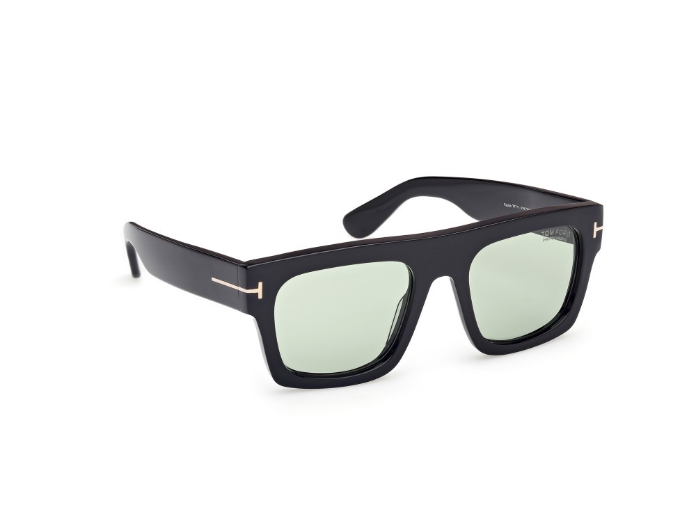Occhiali da sole Tom Ford Fausto FT0711 (01N) colore nero lucido  forma geometrico lenti verde