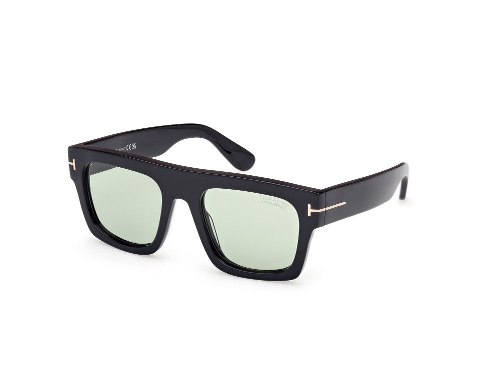 Occhiali da sole Tom Ford Fausto FT0711 (01N) colore nero lucido  forma geometrico lenti verde