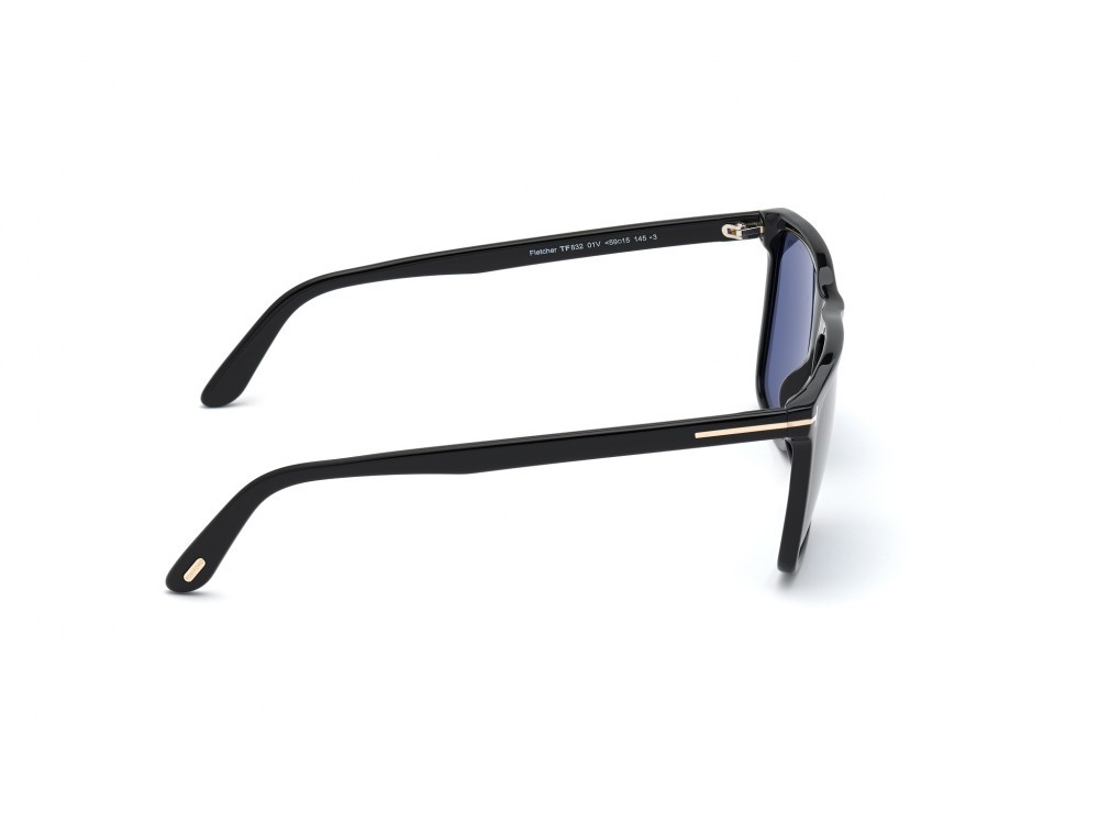 Occhiali da sole Tom Ford Fletcher FT0832 (01V) colore nero lucido  forma quadrato lenti blu