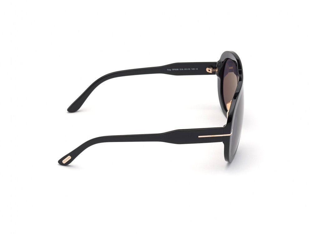 Occhiali da sole Tom Ford Troy FT0836 (01A) colore nero lucido forma aviator lenti fumo 
