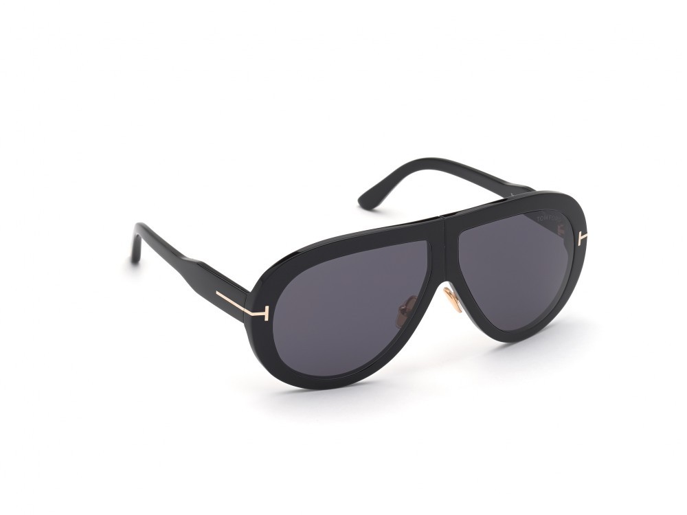Occhiali da sole Tom Ford Troy FT0836 (01A) colore nero lucido forma aviator lenti fumo 