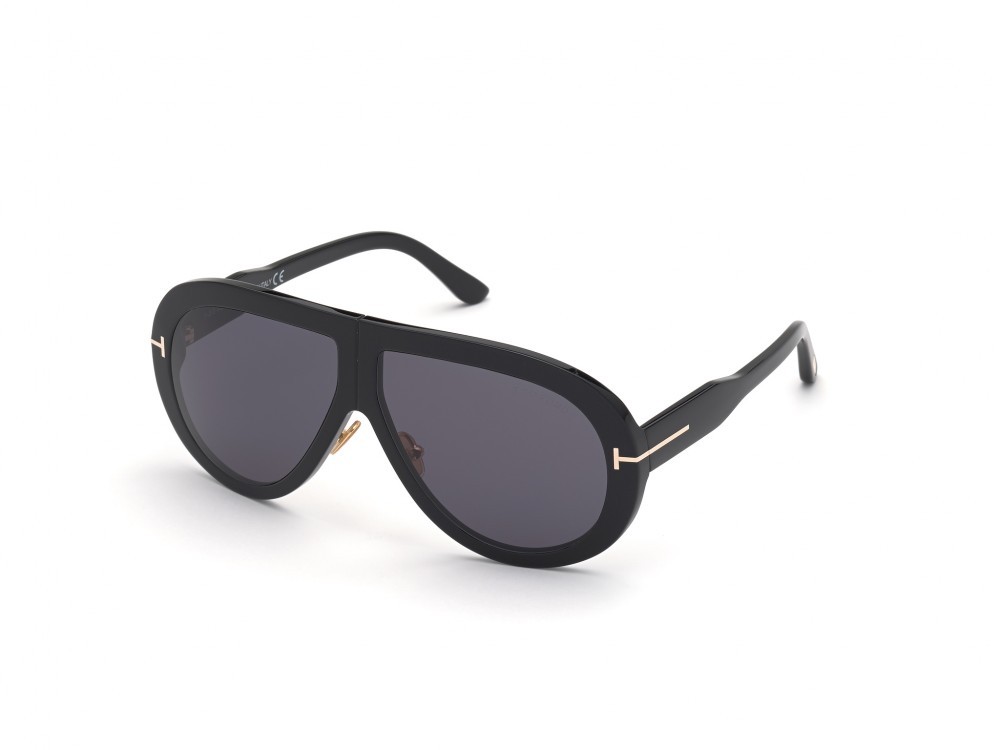 Occhiali da sole Tom Ford Troy FT0836 (01A) colore nero lucido forma aviator lenti fumo 