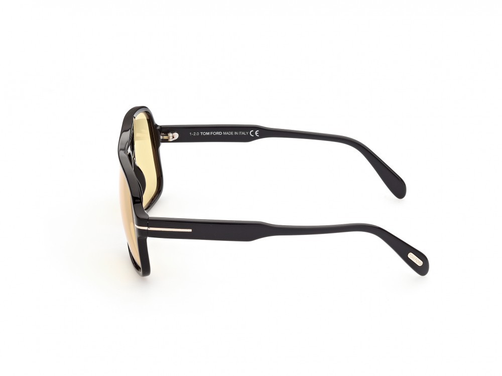 Sunglasses Tom Ford Falconer-02 FT0884 (01E) color nero lucido shape navigator lenses marrone 