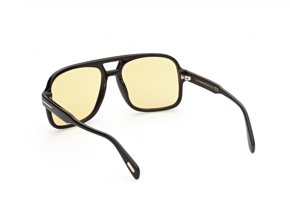 Sunglasses Tom Ford Falconer-02 FT0884 (01E) color nero lucido shape navigator lenses marrone 