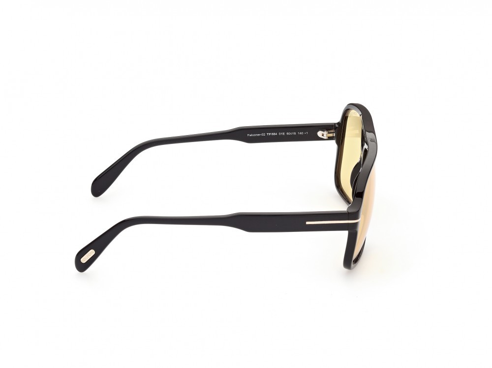 Sunglasses Tom Ford Falconer-02 FT0884 (01E) color nero lucido shape navigator lenses marrone 