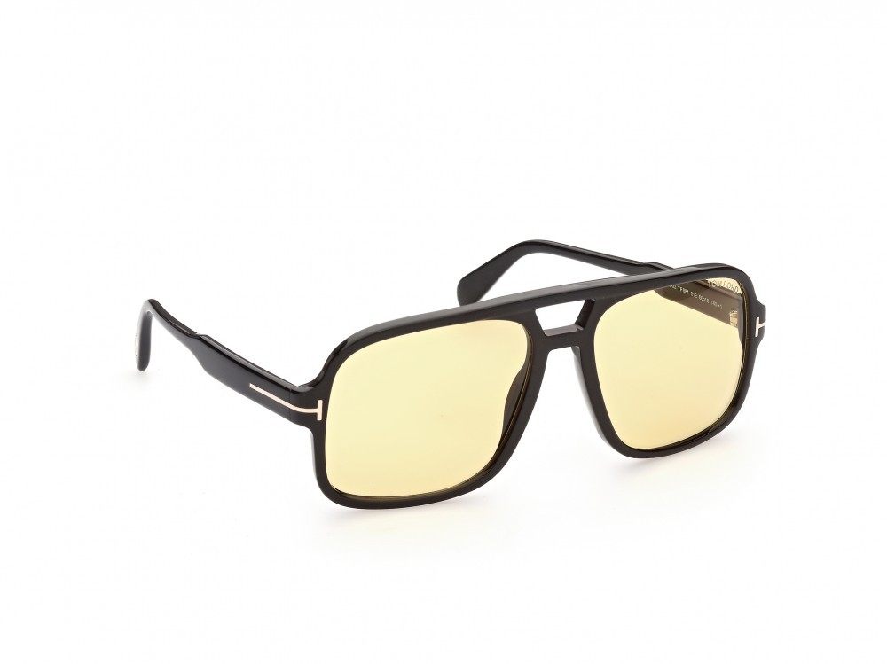 Sunglasses Tom Ford Falconer-02 FT0884 (01E) color nero lucido shape navigator lenses marrone 