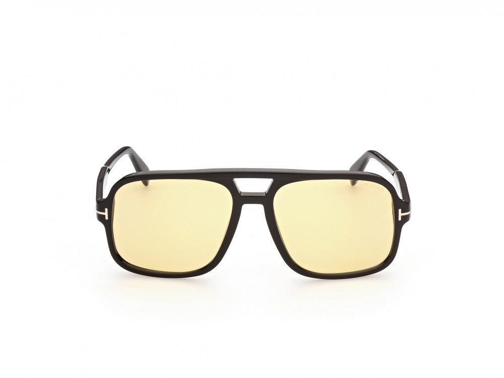 Sunglasses Tom Ford Falconer-02 FT0884 (01E) color nero lucido shape navigator lenses marrone 