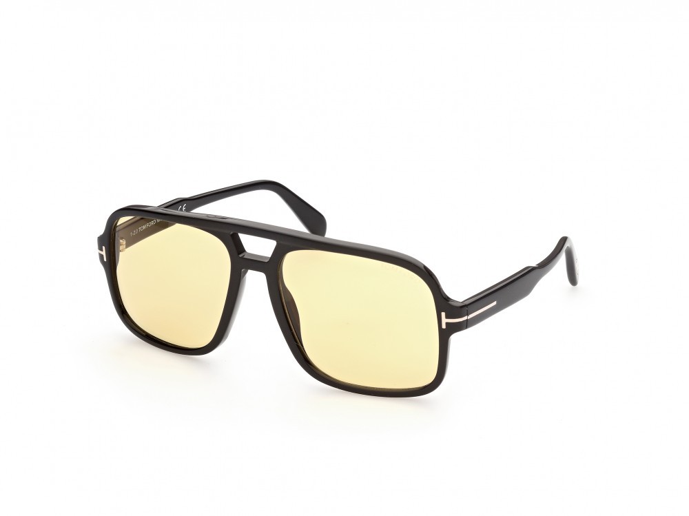 Sunglasses Tom Ford Falconer-02 FT0884 (01E) color nero lucido shape navigator lenses marrone 