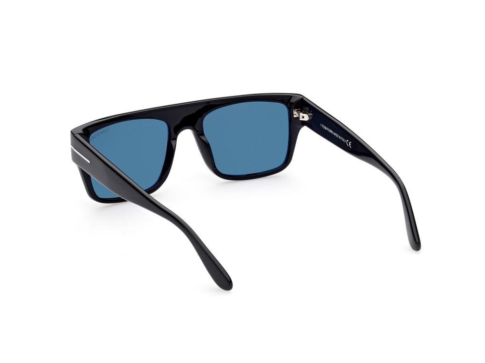 Sunglasses Tom Ford Dunning-02 FT0907 (01V) color nero lucido shape rectangle lenses blu