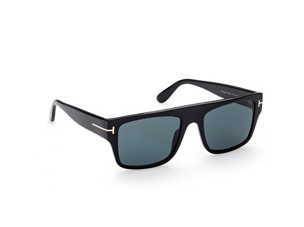 Sunglasses Tom Ford Dunning-02 FT0907 (01V) color nero lucido shape rectangle lenses blu
